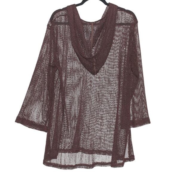 J. Valdi Brown Sequin Open Knit Swim Coverup Tunic Dress Size Large - Picture 3 of 3